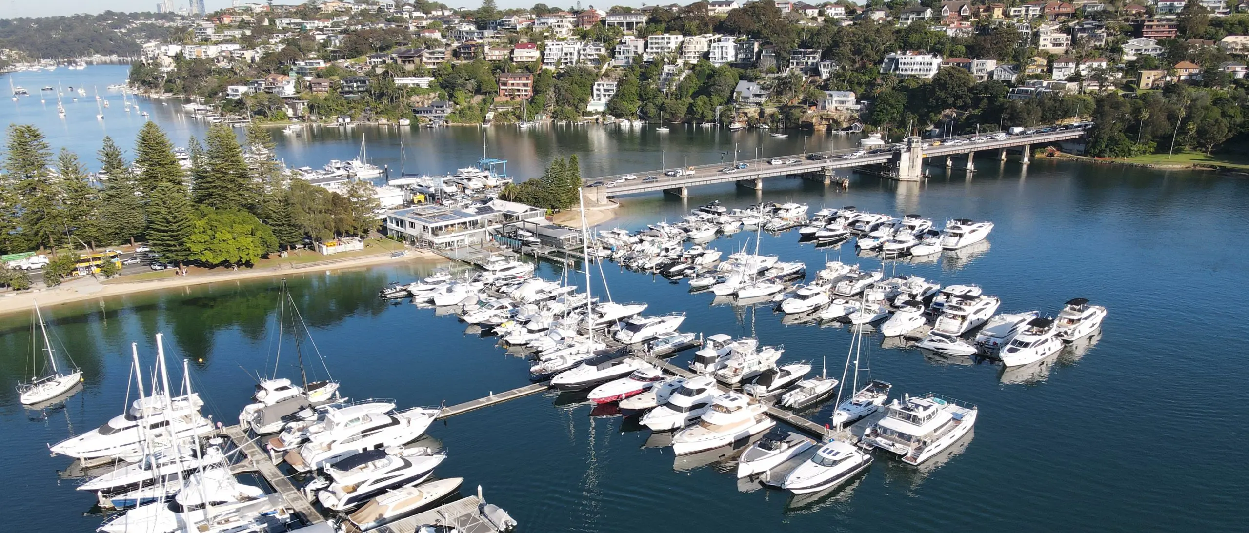 Aerial view of marina berths at The Spit, Mosman, on Sydney's Middle Harbour