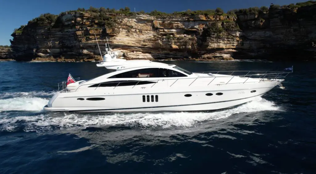 2006 Princess V70 sports yacht underway on Sydney Harbour