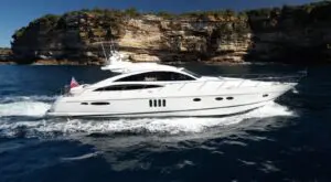 2006 Princess V70 sports yacht underway on Sydney Harbour