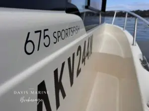 Arvor 675 Sportsfish hull graphics and NSW registration AKV244N