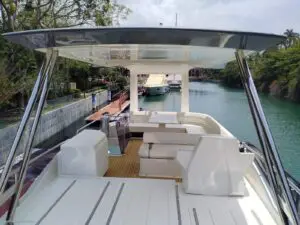 Ferretti 550 light-filled saloon with open-plan galley