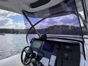 Helm console and windscreen of the Mar.Co 35 R-Evolution under the T-top