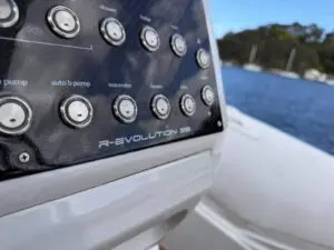 R-Evolution 35 switch panel at the helm