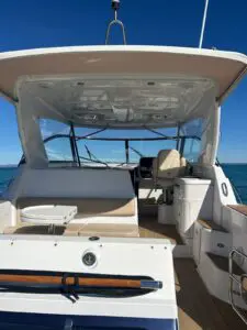 Cockpit and hardtop of the Chris-Craft Roamer 43 Heritage with clears
