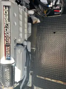 Volvo Penta TAMD75EDC diesel in the engine room of the Chris-Craft Roamer 43