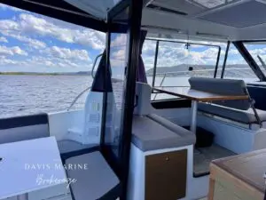 2020 Jeanneau Merry Fisher 895 wheelhouse interior looking aft