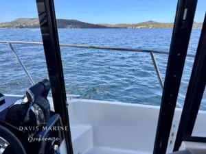 2020 Jeanneau Merry Fisher 895 view from the wheelhouse side door