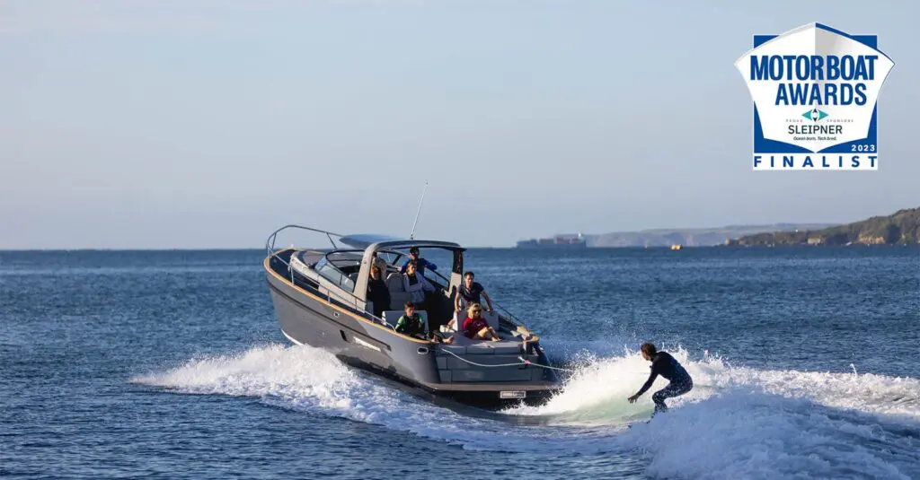 Cockwells Duchy Sport running at speed, Motor Boat Awards 2023 finalist in the Weekenders category