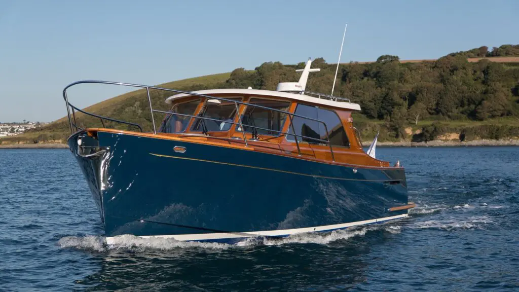 Exterior view of Orinoco, a Duchy 35 motor launch built by Cockwells in Cornwall