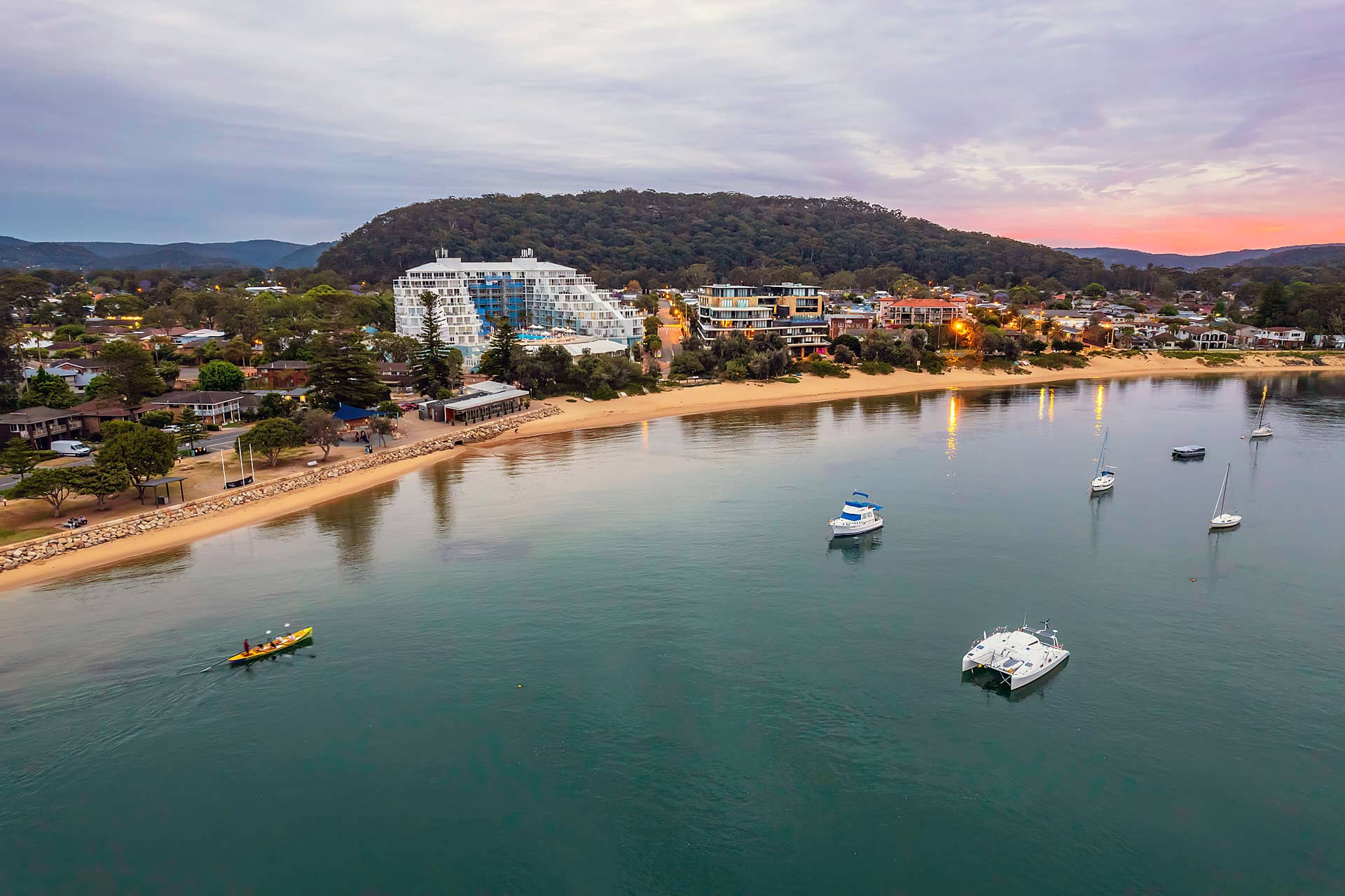 Aerial view of public swing moorings at Ettalong Beach