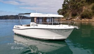 Arvor 675 Sportsfish three-quarter bow view at anchor