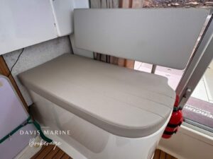 Bench seat and cabin inside the Arvor 675 Sportsfish wheelhouse