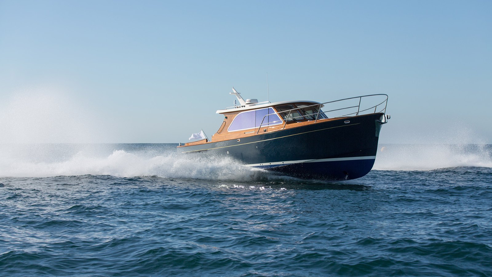 Exterior of the Duchy 35 motor launch Orinoco, built by Cockwells in Cornwall