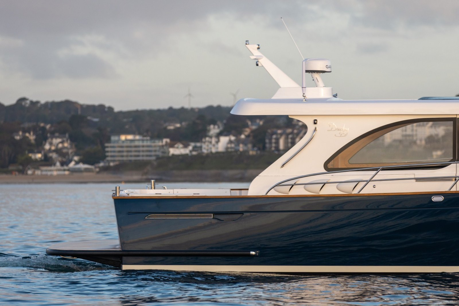 Cockwells Duchy 45 motor launch photographed before its Southampton International Boat Show debut