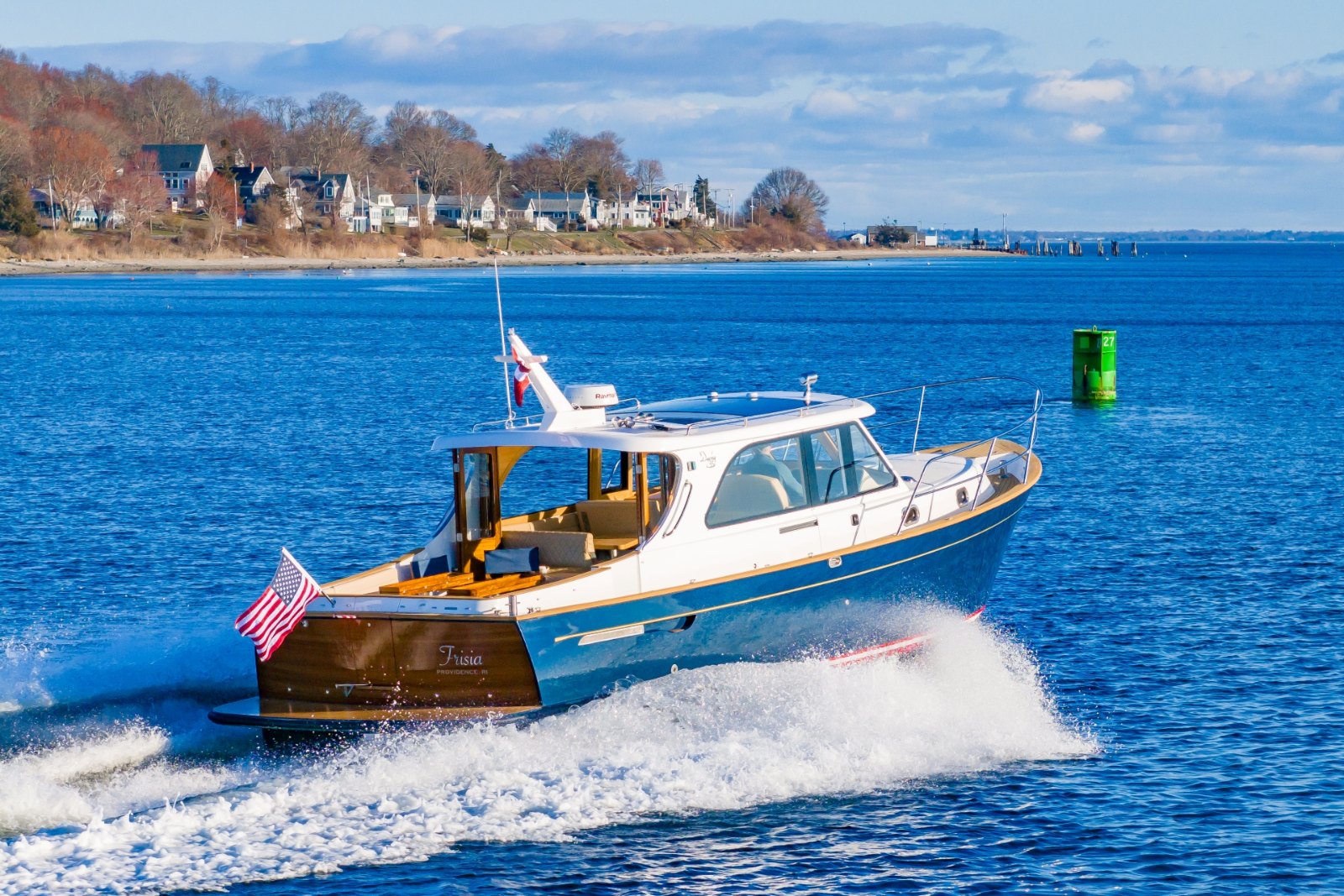 Duchy 35 motor launch 'Frisia' by Cockwells, delivered to Rhode Island with Wellington Yacht Partners